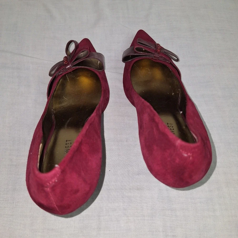 Whimsigoth Retro Suede Pointed Toe Bow Heels Nine West NWFRANCESS Burgundy 8M